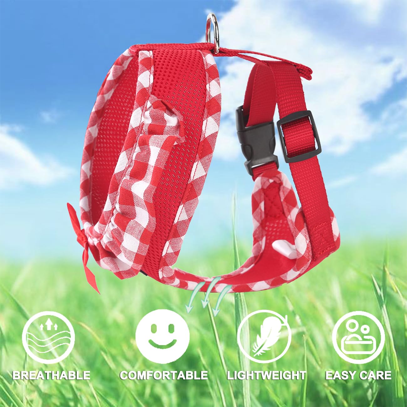 SuperBuddy Upgraded Soft Mesh Dog Harness, Super Breathable Lightweight Pet Harnesses for Puppy Dogs Outdoor Walking, Red Dog Ha